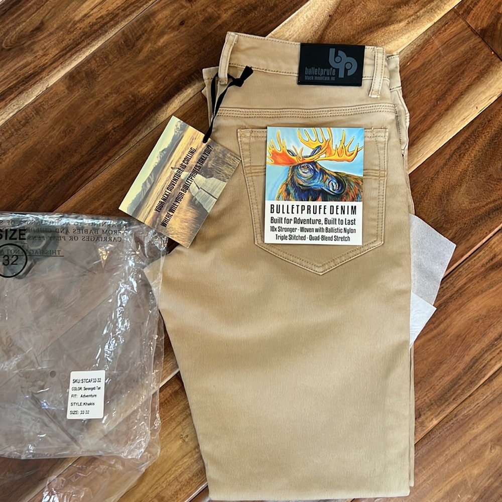 Nwt bulletprufe pants, color Serengeti tan, adventure fit, style khakis. Sz 32.